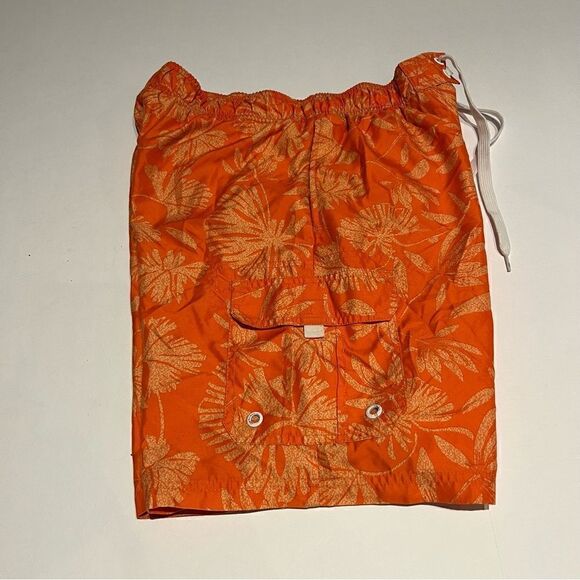OP Men's Board Shorts Orange Leaf Pattern Size Medium(32-34) - Picture 3 of 8
